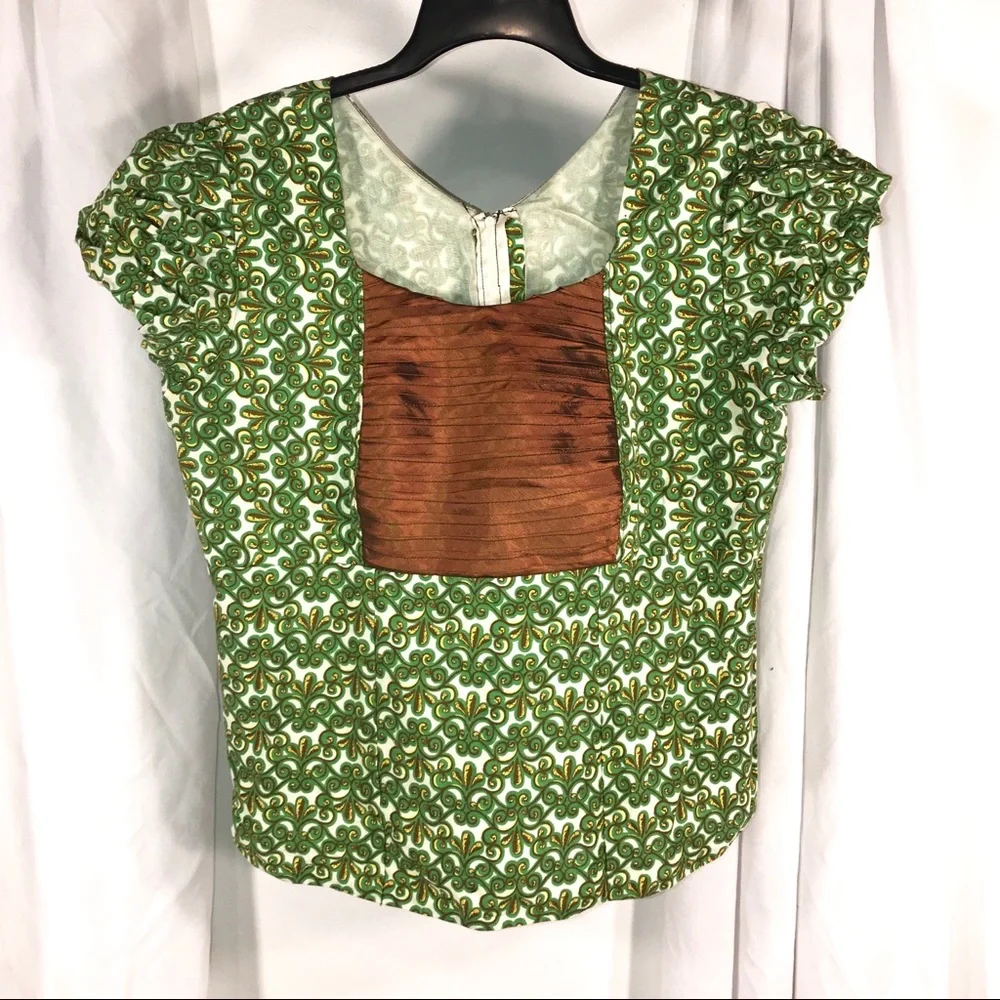 Pretty Boho Green & Copper Top, Size L